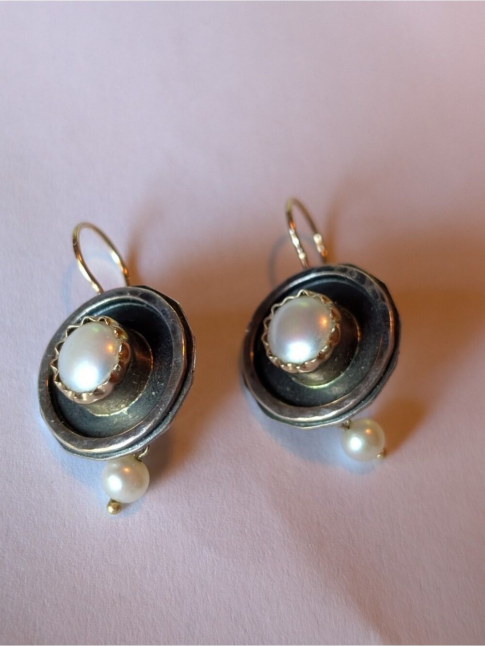 Talma Keshet Israeli 925 Sterling  Freshwater Pearl Drop Earrings